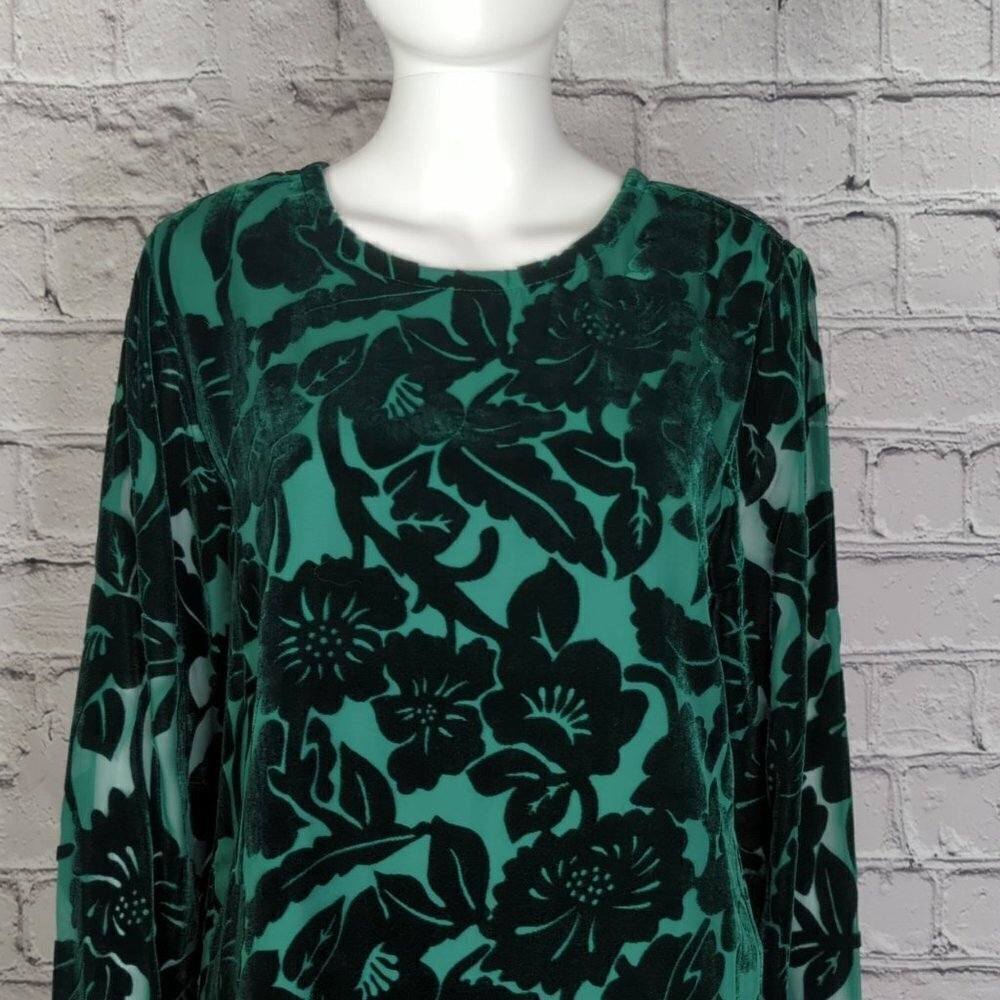 Silk Lore by Beth Terrell Green Velour/Silk Tunic, Women's Small